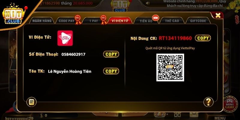 Nạp qua ví điện tử
