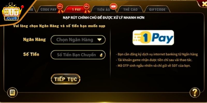 Nạp tiền thông qua ngân hàng